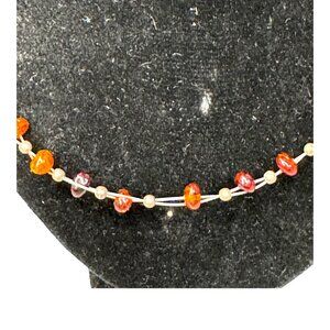 Sterling Silver Amber Floating Gemstone Necklace Handcrafted Delicate Design 18"